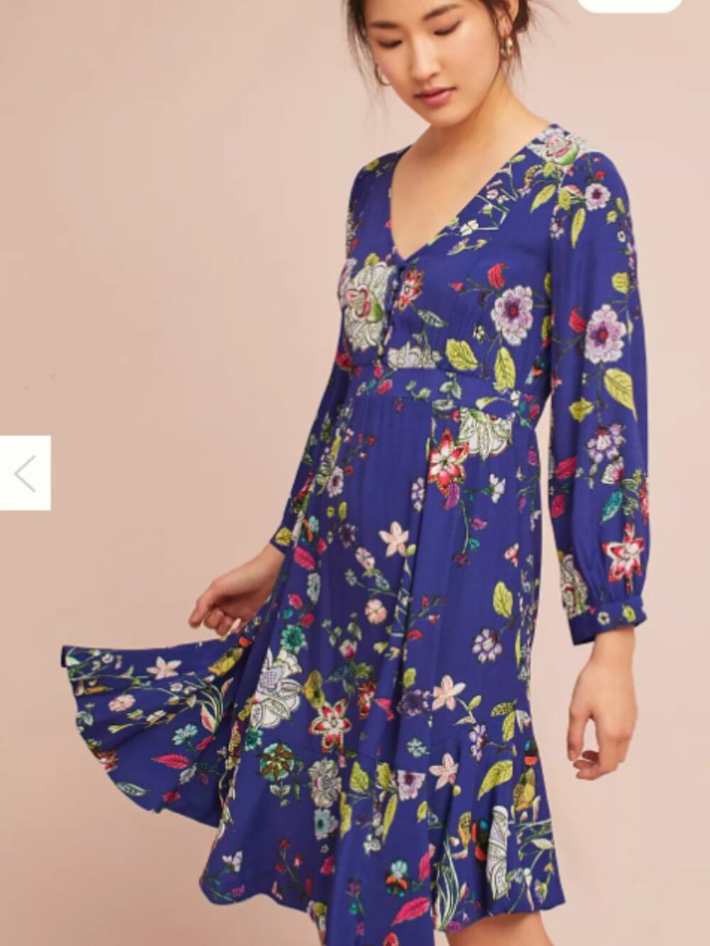 XS Maeve Maplewood long-sleeved blue floral dress